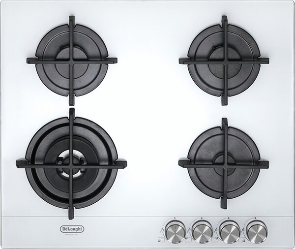 De Longhi Piano Cottura a gas 4 Fuochi 60 cm in vetro temperato colore Bianco - NSL460B