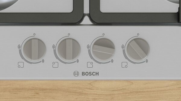 Bosch Piano Cottura a Gas 4 Fuochi 60 cm con Griglia in Ghisa colore Inox - PGP6B5K90