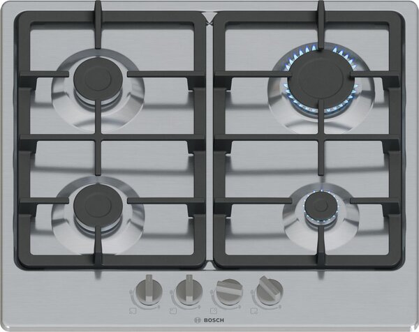 Bosch Piano Cottura a Gas 4 Fuochi 60 cm con Griglia in Ghisa colore Inox - PGP6B5K90