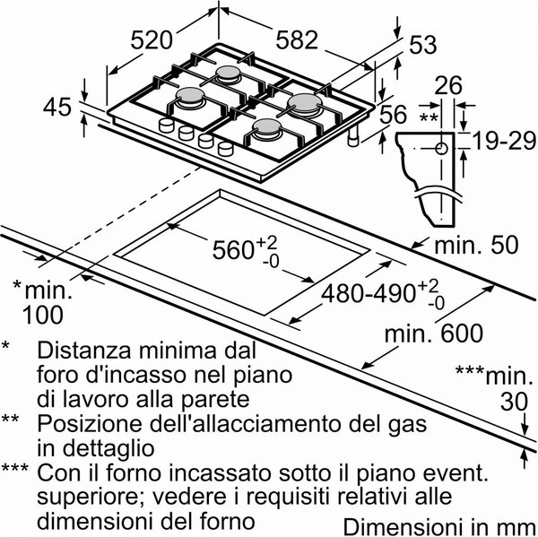 Bosch Piano Cottura a Gas 4 Fuochi 60 cm con Griglia in Ghisa colore Inox - PGP6B5K90