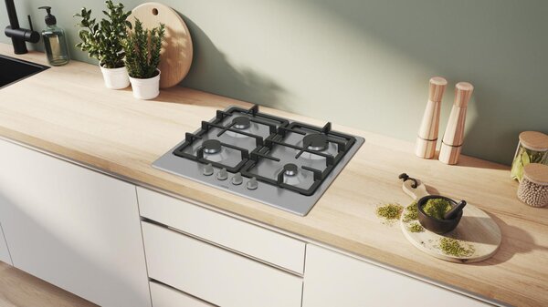 Bosch Piano Cottura a Gas 4 Fuochi 60 cm con Griglia in Ghisa colore Inox - PGP6B5K90