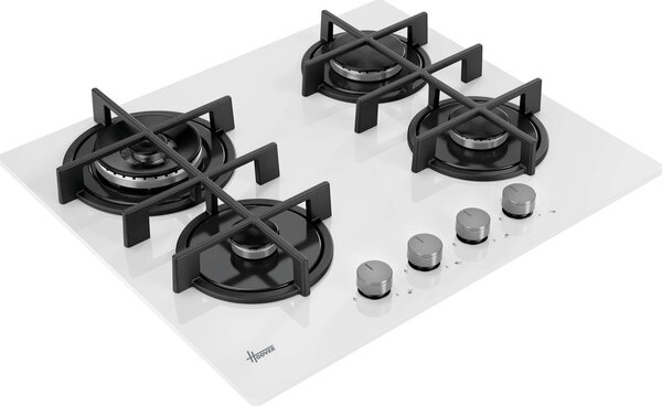 Hoover Piano Cottura a Gas 4 Fuochi 60 cm in Vetro Temperato colore Bianco H-HOB 300 - HVG6BR4C3W