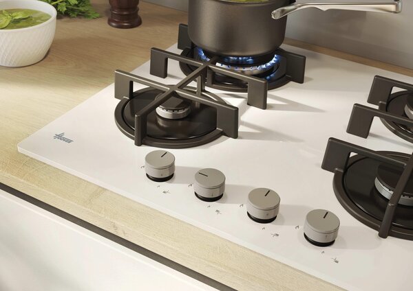 Hoover Piano Cottura a Gas 4 Fuochi 60 cm in Vetro Temperato colore Bianco H-HOB 300 - HVG6BR4C3W