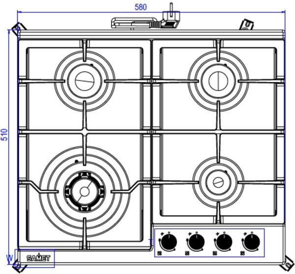 Samet Piano Cottura a Gas 4 Fuochi 60 cm Materiale Acciaio Inox colore Inox - Sansone60IX