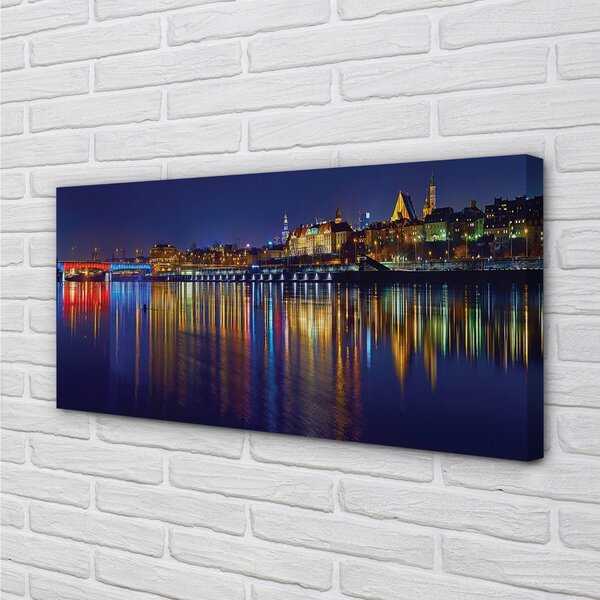 Quadro su tela Warsaw River Bridge Night City 100x50 cm