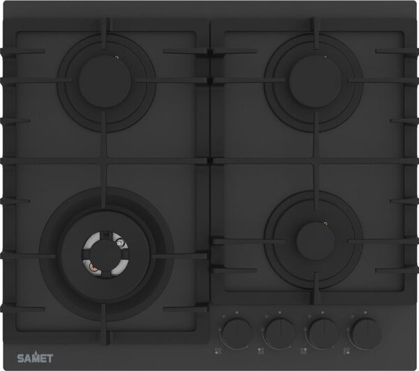 Samet Piano Cottura a Gas 4 Fuochi 60 cm Materiale Vetro Temperato Satinato colore Nero Opaco - Zacinto60NE