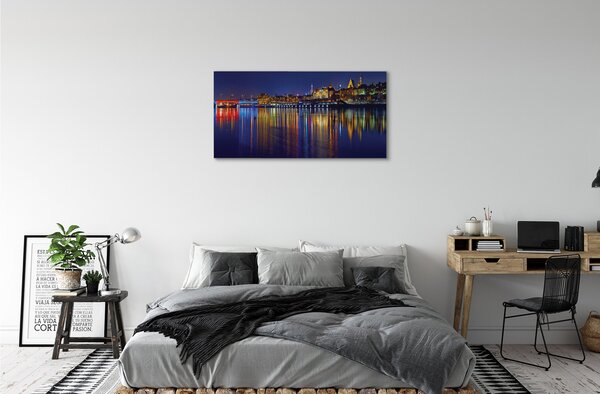 Quadro su tela Warsaw River Bridge Night City 100x50 cm