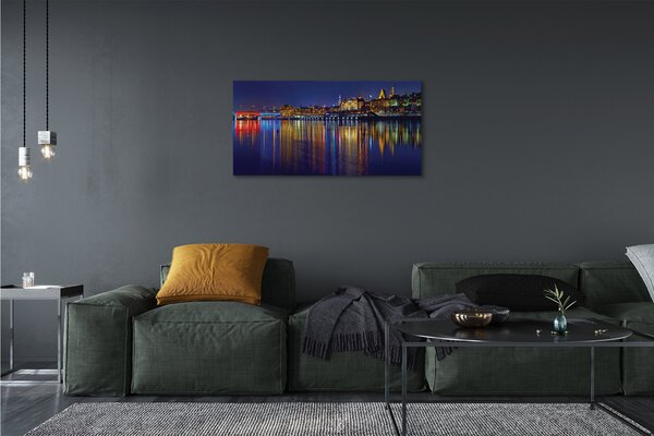 Quadro su tela Warsaw River Bridge Night City 100x50 cm