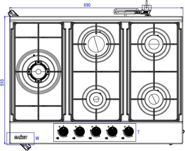 Samet Piano Cottura a Gas 5 Fuochi 70 cm Materiale Acciaio Inox colore Inox - Ercole270IX