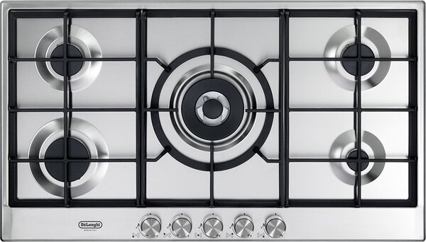 De Longhi Piano Cottura a Gas 5 Fuochi (1 doppia corona) 90 cm griglie in ghisa - NSL 590 X