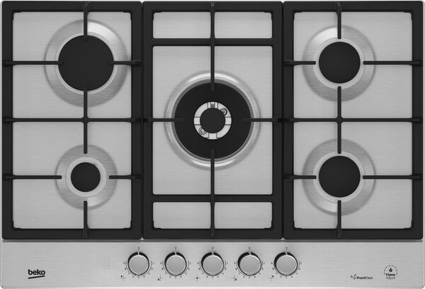 Beko Piano Cottura a Gas 5 Fuochi (1 Wok) 75 cm colore Acciaio - HIAW 75226 SXE