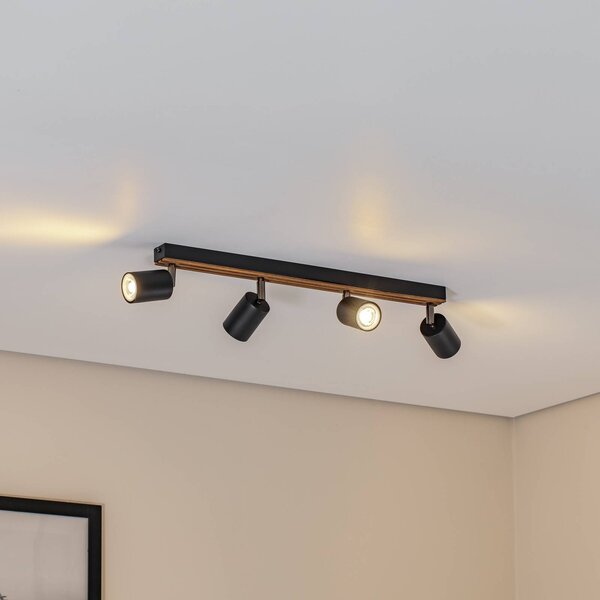 Envostar Tino Faretto da soffitto a 4 luci nero/legno Envostar, dimmerabile, Nero, Soggiorno / Sala da pranzo, Metallo, Faretto alogeno