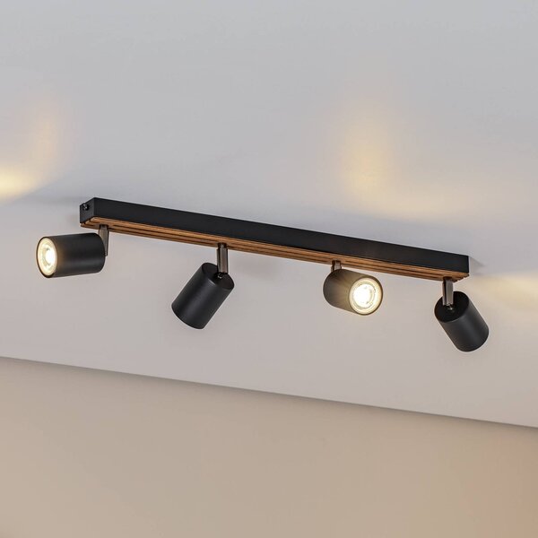 Envostar Tino Faretto da soffitto a 4 luci nero/legno Envostar, dimmerabile, Nero, Soggiorno / Sala da pranzo, Metallo, Faretto alogeno