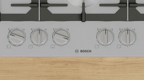 Bosch Piano Cottura a Gas 5 Fuochi 75 cm con Griglia in Ghisa Flameselect colore Inox - PCS7A5I90