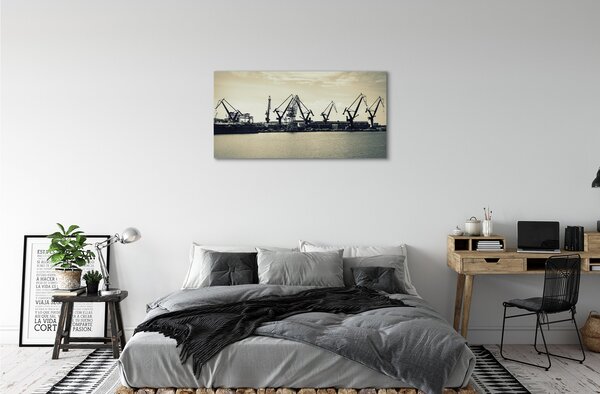 Quadro su tela Fiume Crane del cantiere navale di pulita 100x50 cm