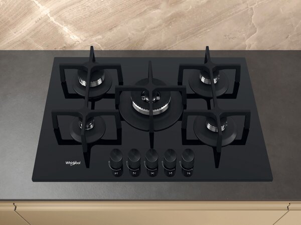 Whirlpool Piano Cottura a Gas 5 Fuochi 73 cm in Vetro colore Nero - GOA 7523/NB1