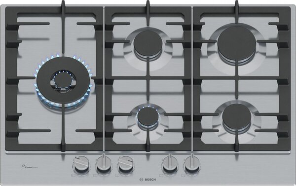 Bosch Piano Cottura a Gas 5 Fuochi 75 cm con Griglia in Ghisa Flameselect colore Inox - PCS7A5I90