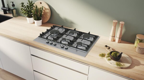 Bosch Piano Cottura a Gas 5 Fuochi 75 cm con Griglia in Ghisa Flameselect colore Inox - PCS7A5I90
