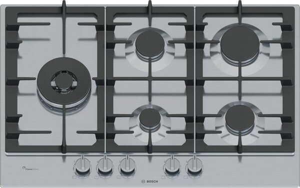 Bosch Piano Cottura a Gas 5 Fuochi 75 cm con Griglia in Ghisa Flameselect colore Inox - PCS7A5I90