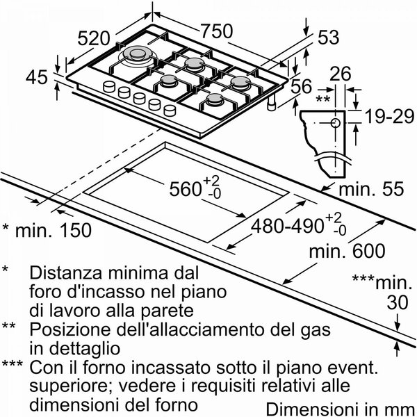 Bosch Piano Cottura a Gas 5 Fuochi 75 cm con Griglia in Ghisa Flameselect colore Inox - PCS7A5I90