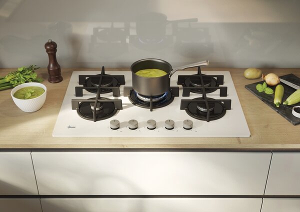 Hoover Piano Cottura a Gas 5 Fuochi 75 cm in Vetro Temperato colore Bianco H-HOB 300 - HVG74C3W
