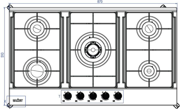 Samet Piano Cottura a Gas 5 Fuochi 90 cm Materiale Acciaio Inox colore Inox - Apollo290IX
