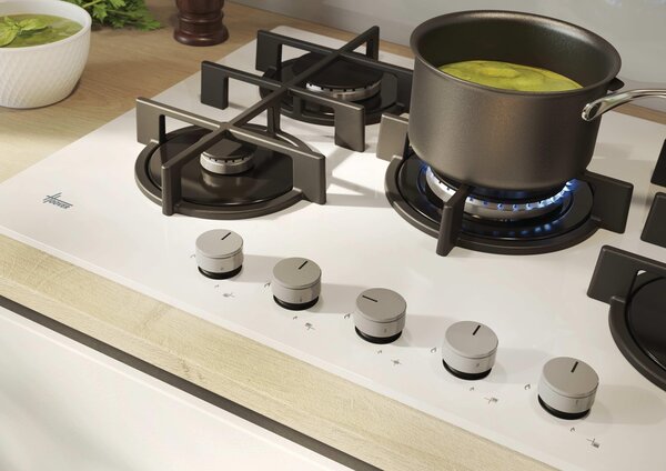 Hoover Piano Cottura a Gas 5 Fuochi 75 cm in Vetro Temperato colore Bianco H-HOB 300 - HVG74C3W