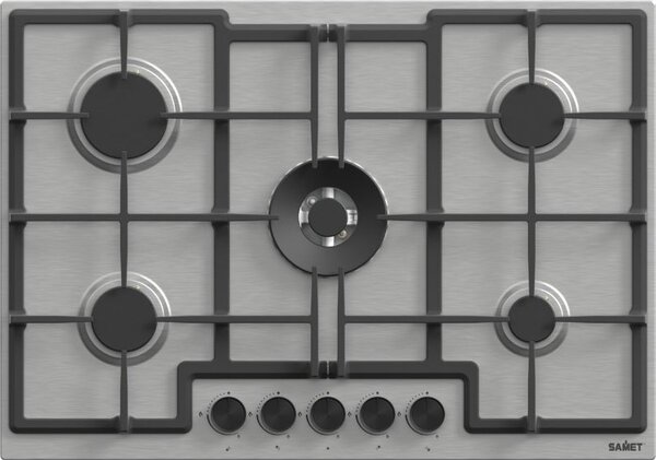 Samet Piano Cottura a Gas 5 Fuochi 75 cm Materiale Acciaio Inox colore Inox - Mercurio75IX