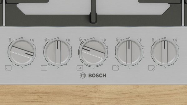 Bosch Piano Cottura a Gas 5 Fuochi 90 cm con Griglia in Ghisa colore Inox - PCR9A5I90