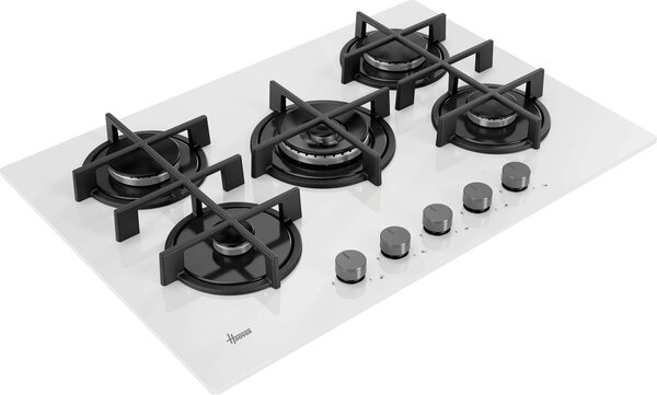 Hoover Piano Cottura a Gas 5 Fuochi 75 cm in Vetro Temperato colore Bianco H-HOB 300 - HVG74C3W
