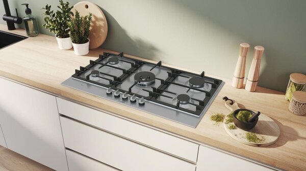 Bosch Piano Cottura a Gas 5 Fuochi 90 cm con Griglia in Ghisa colore Inox - PCR9A5I90