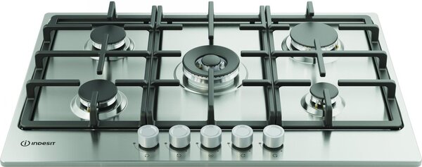 Indesit Piano Cottura a Gas 5 Fuochi con Bruciatore in Doppia Corona Piano in Acciaio Larghezza 75 cm colore Inox - THP 751 W/IX/I IT 1