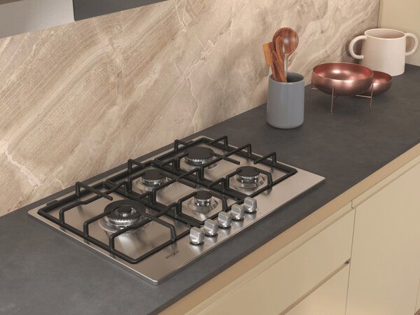 Whirlpool Piano Cottura a Gas 5 Fuochi da Incasso 75 Cm in Acciaio Inox - TGML 761 IX R