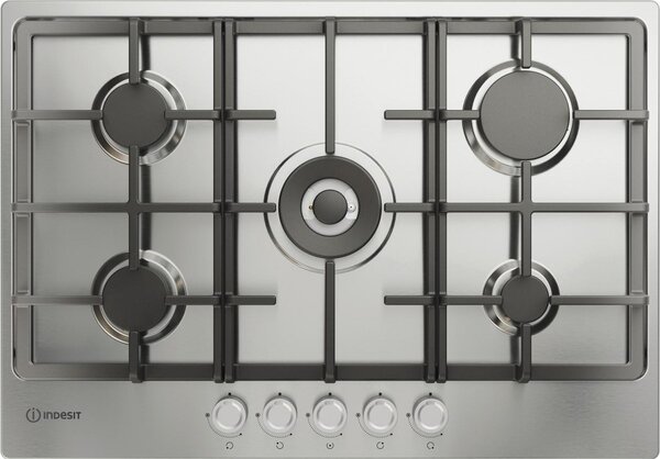 Indesit Piano Cottura a Gas 5 Fuochi con Bruciatore in Doppia Corona Piano in Acciaio Larghezza 75 cm colore Inox - THP 751 W/IX/I IT 1