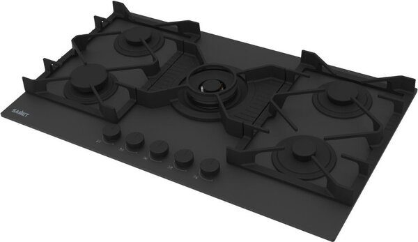 Samet Piano Cottura a Gas 5 Fuochi 90 cm Materiale Vetro Temperato Satinato colore Nero Opaco - Zacinto90NE