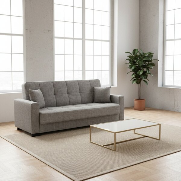 DecHome Divano Letto 3 Posti Moderno con Vano Contenitore in Tessuto Dimensioni 225x88x94 cm colore Cappuccino - New Malpensa