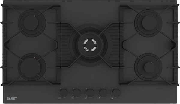 Samet Piano Cottura a Gas 5 Fuochi 90 cm Materiale Vetro Temperato Satinato colore Nero Opaco - Zacinto90NE