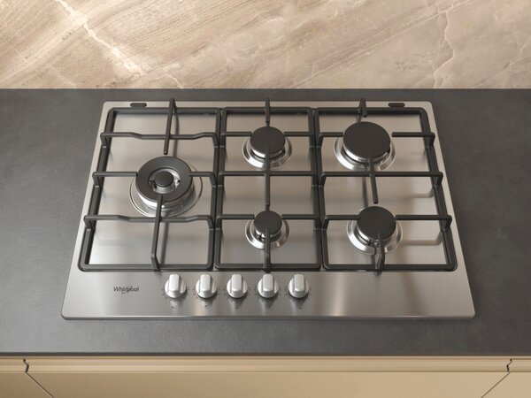 Whirlpool Piano Cottura a Gas 5 Fuochi da Incasso 75 Cm in Acciaio Inox - TGML 761 IX R