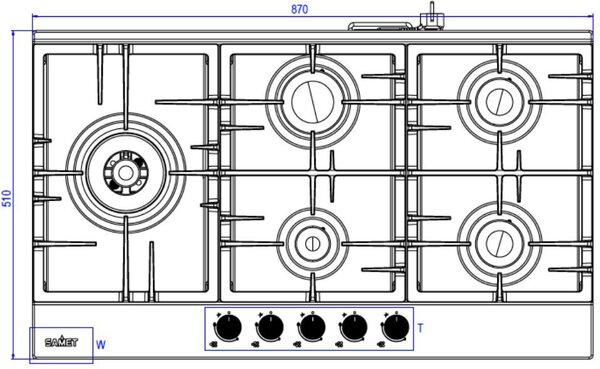 Samet Piano Cottura a Gas 5 Fuochi 90 cm Materiale Acciaio Inox colore Inox - Nettuno90IX