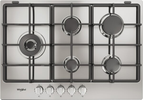 Whirlpool Piano Cottura a Gas 5 Fuochi da Incasso 75 Cm in Acciaio Inox - TGML 761 IX R