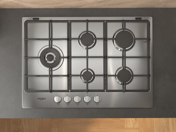 Whirlpool Piano Cottura a Gas 5 Fuochi da Incasso 75 Cm in Acciaio Inox - TGML 761 IX R