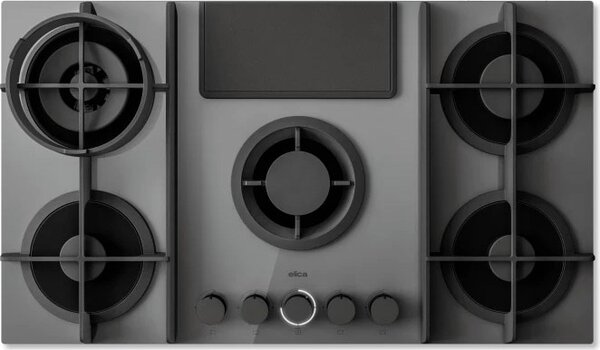 Elica Piano Cottura a Gas con Cappa Integrata Aspirante 5 Fuochi Larghezza 88 cm colore Grigio - PRF0196343 NikolaTesla Flame EVO GR/A/88