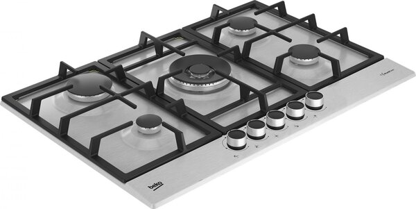 Beko Piano Cottura a gas da Incasso 5 Fuochi (Wok) Larghezza 75 cm colore Inox - HIAW75225S