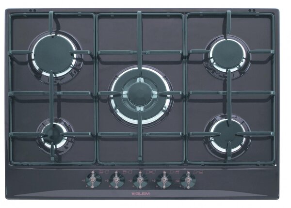 Glem Gas Piano cottura a gas da incasso 5 fuochi (1 Wok) 70 cm colore Antracite - GT755AN