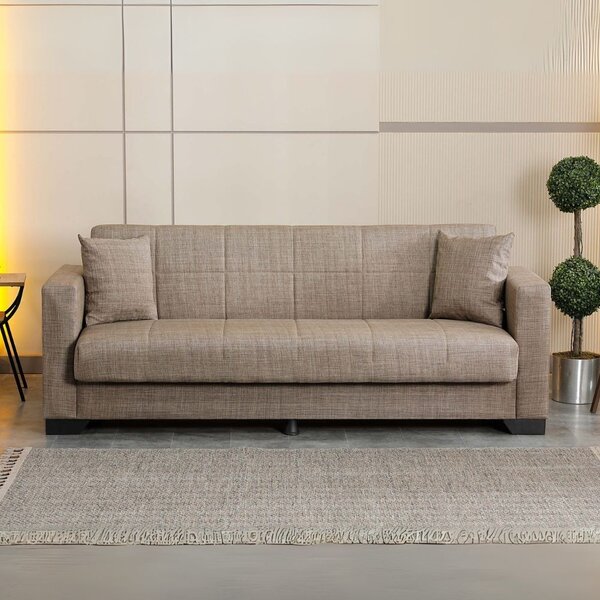 DecHome Divano Letto Clic-Clac 3 Posti Moderno in Tessuto Dimensioni 213x81x83 cm colore Camel - Moon
