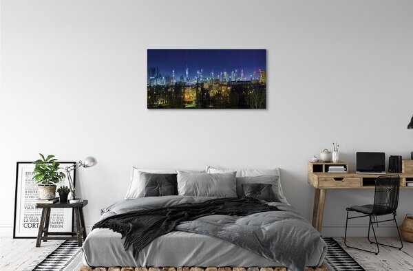 Quadro su tela Panorama notturno di Varsavia 100x50 cm