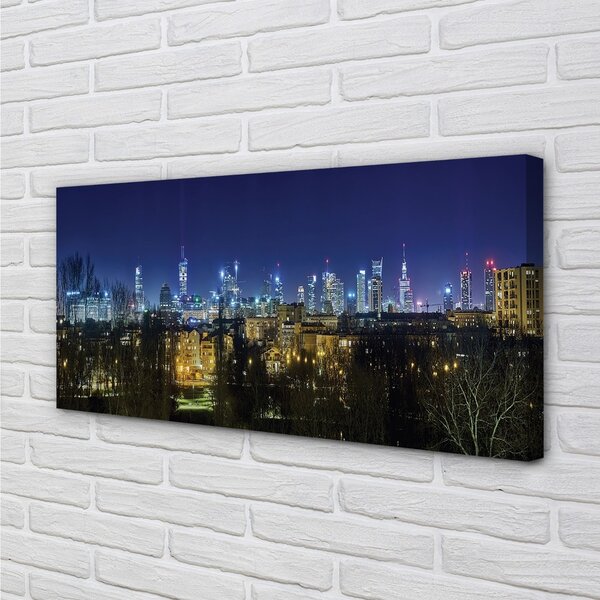 Quadro su tela Panorama notturno di Varsavia 100x50 cm