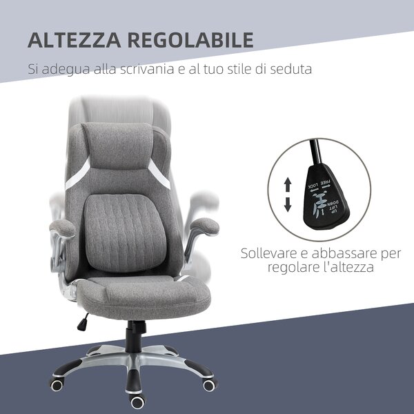 Vinsetto Sedia da Ufficio Reclinabile in Tessuto Traspirante e Acciaio con Altezza Regolabile, 68x76x109-117 cm|Aosom