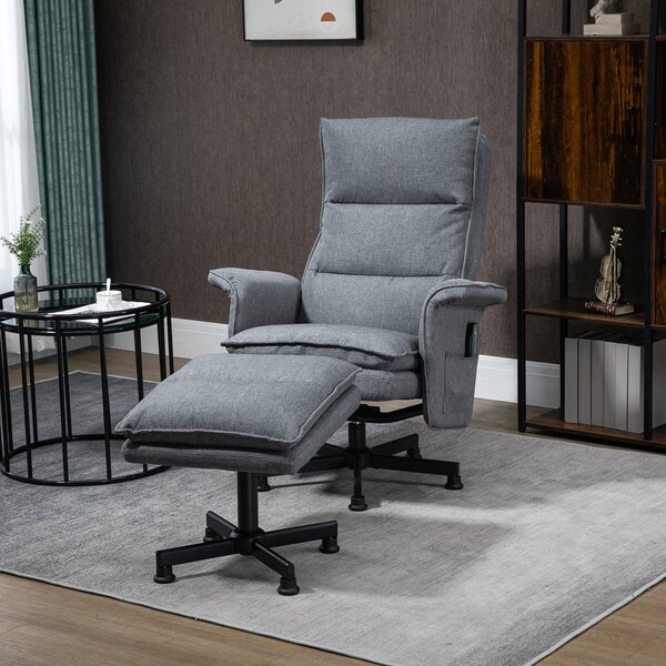 HOMCOM Poltrona Relax Massaggiante con Pouf e Telecomando, 8 Punti Massaggio e 5 Programmi, Grigio|Aosom