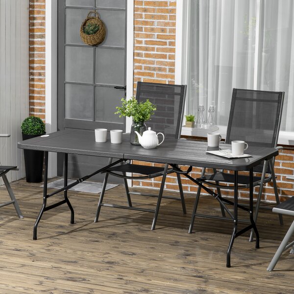 Outsunny Tavolo da Giardino Pieghevole per 6 Persone in Acciaio e HDPE, 180x75.5x73cm, Grigio Scuro|Aosom